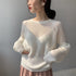 Loose Micro-Openwork Round Neck Pullover